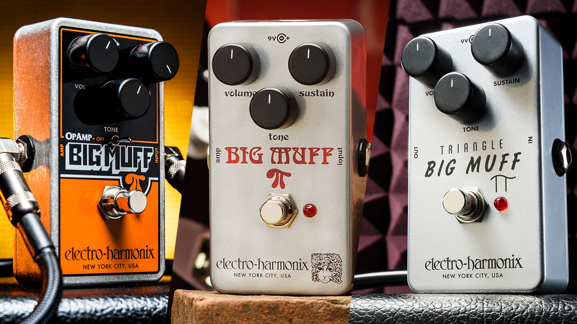 Triangle, Ram’s Head and Op-Amp Big Muffs Side-by-Side Comparison