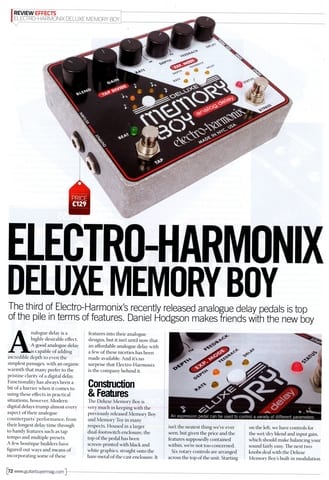 EHX Deluxe Memory Boy Review by Guitar Buyer Magazine